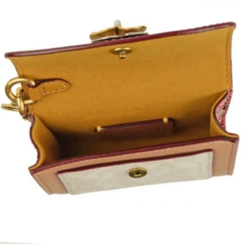 COACH Tea Rose Mini Parker Card Case Key Pouch With Snakeskin Detail Bag